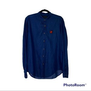 ZARA Denim mens heart patchwork long sleeve shirt MENS